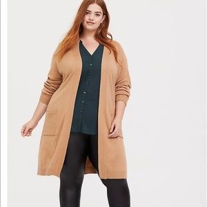 TAN RIB OPEN-FRONT CARDIGAN | SIZE 4